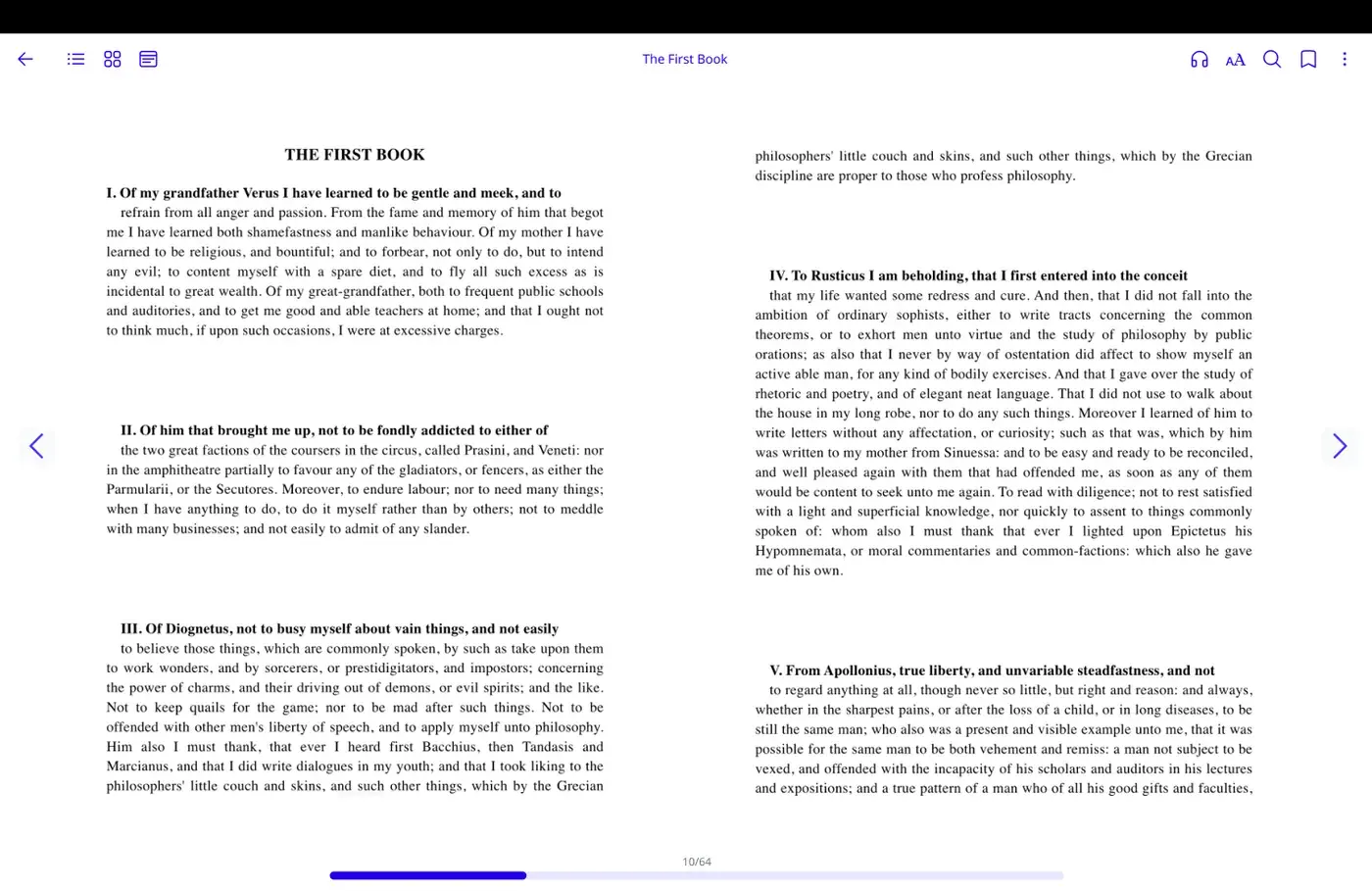 Reader web di publica.la aperto su un libro