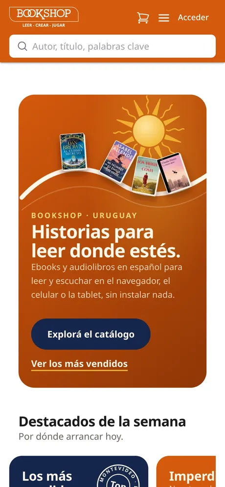 The Bookshop homepage on mobile