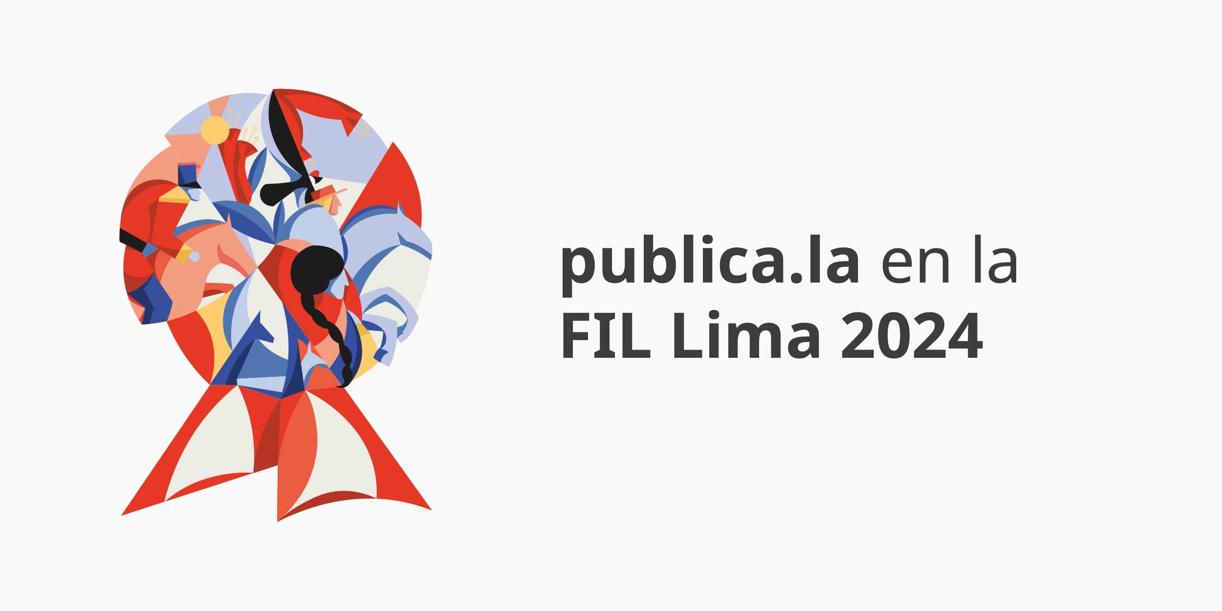 Logo de la FIL Lima 2024 con un título presentando la participación de publica.la en la Feria